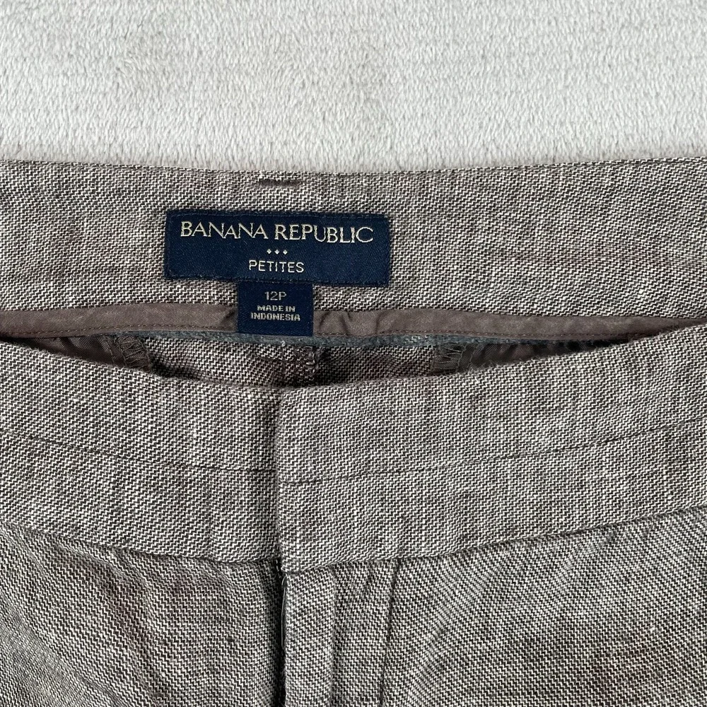 Banana Republic Wide Leg Trouser Pants Women 12P‎ Petite Brown Linen Blend
